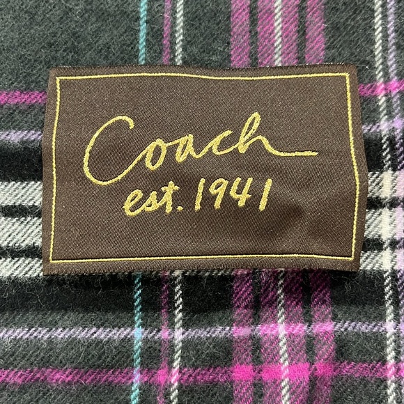 Coach Scarf Wool Cashmere Multi Color Plaid Tartan Fringed OS Classic Preppy - Picture 7 of 11